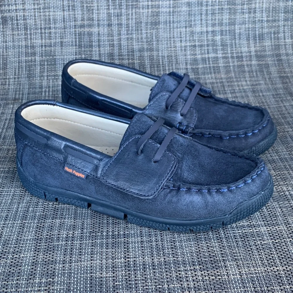Hush Puppies Kids Navy blue suede loafers Slip on Moccasins size 12